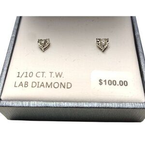 Sterling Silver 1/10 Ct. T.W. Lab Diamond Heart-Shaped Stud Earrings In Gift Box